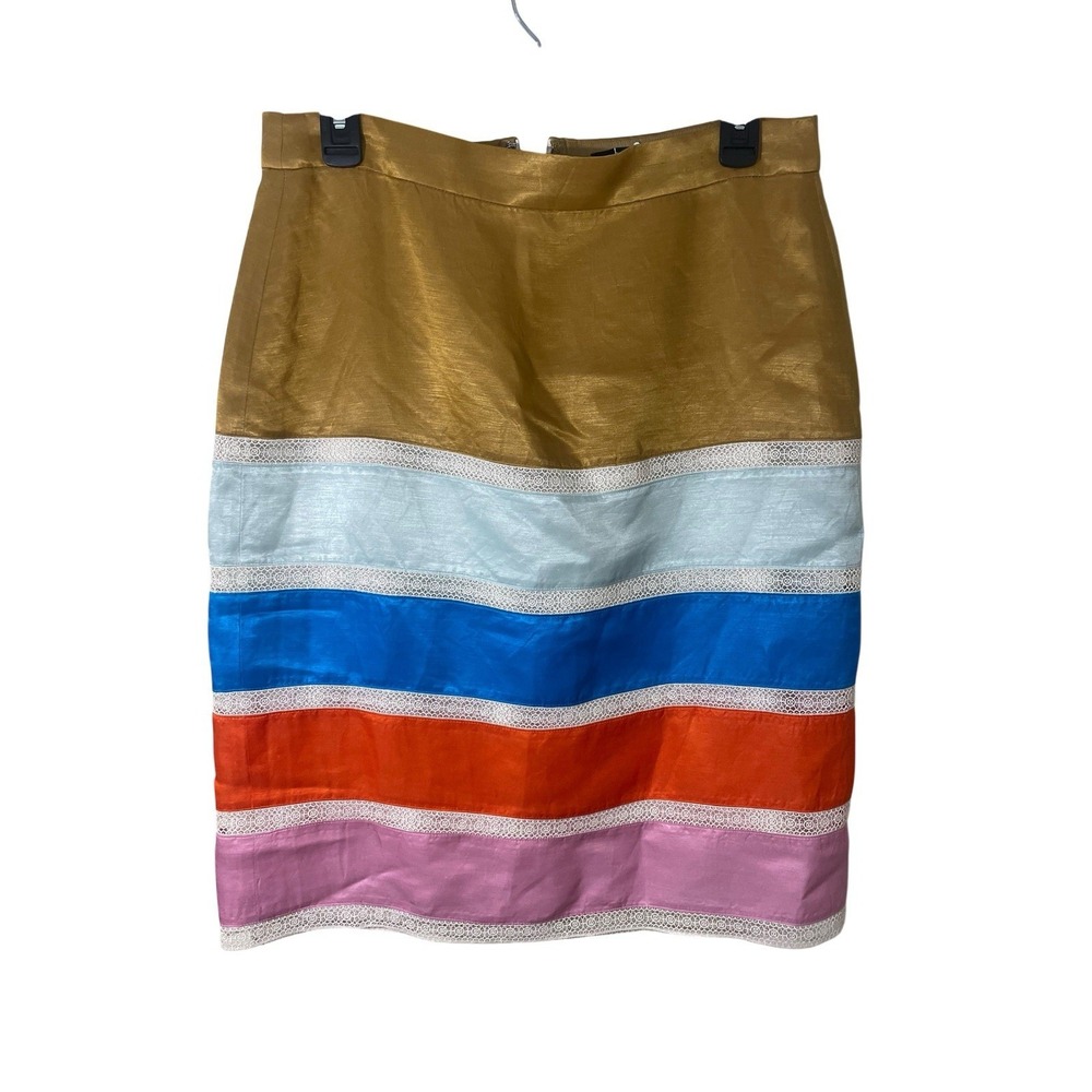 J. Crew‎ Crochet Ribbon Pencil Skirt Size 10P Colorblock Preppy Academia Lace